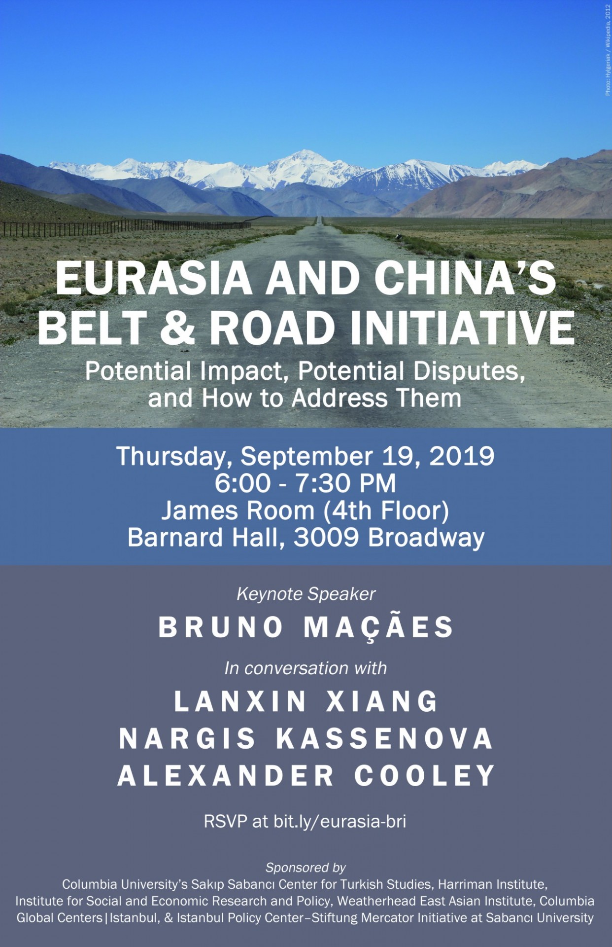 Flyer advertising event "Eurasia and China’s Belt and Road Initiative: Potential Impact, Potential Disputes, and How to Address Them"